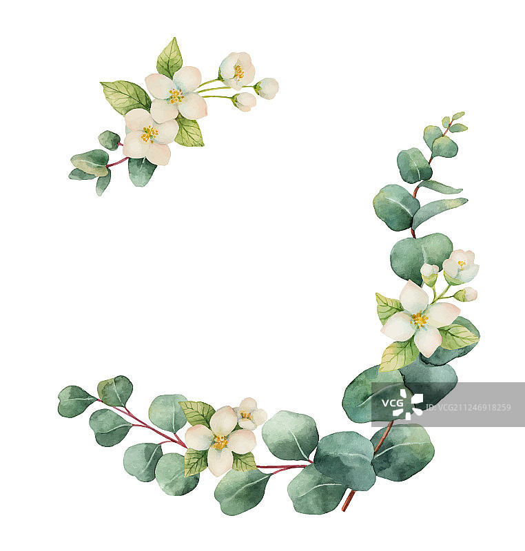 银元水彩花环图片素材