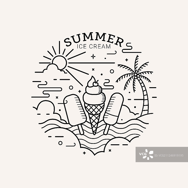 夏季冰淇淋派对扁平线条风格图片素材