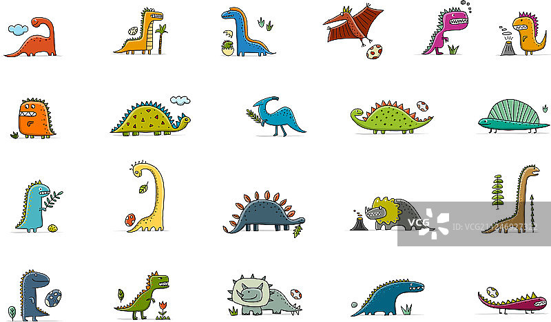 有趣的儿童风格恐龙合集图片素材