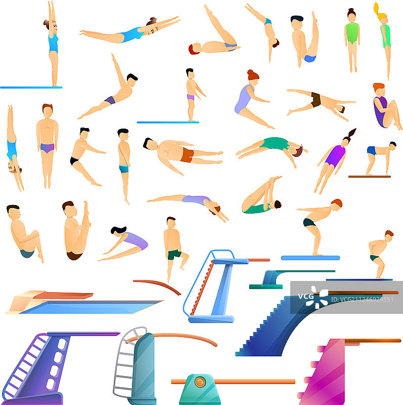 卡通风格的跳水板图标集图片素材