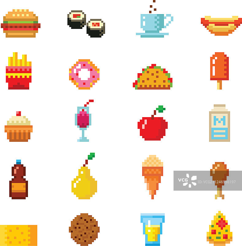 像素风美食电脑设计图标图片素材