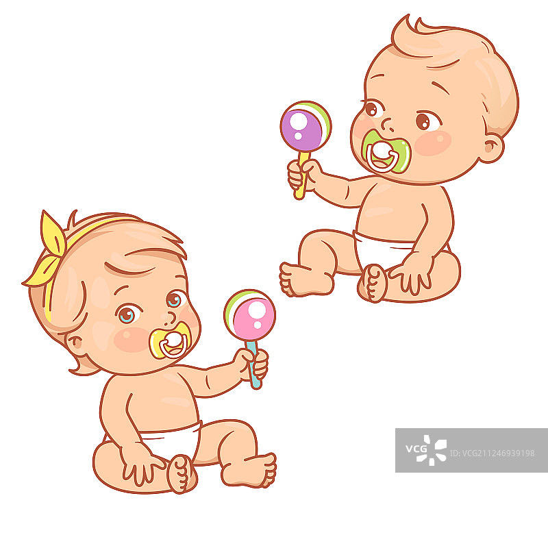 穿着尿布玩耍的小男孩和小女孩图片素材