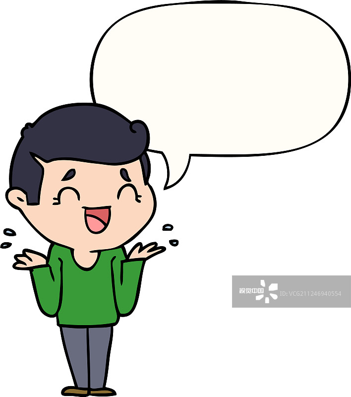 卡通大笑困惑的男人和语音气泡图片素材