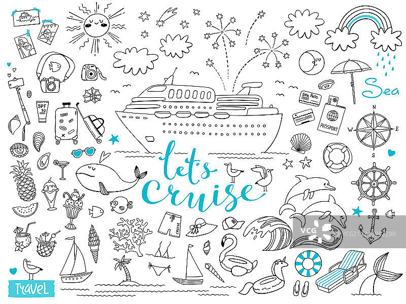 邮轮旅行元素合集图片素材