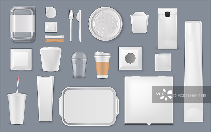 食品包装盒袋和杯子模型模板图片素材