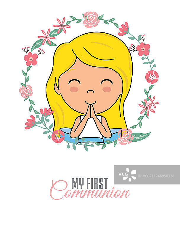 花框里的祈祷女孩图片素材