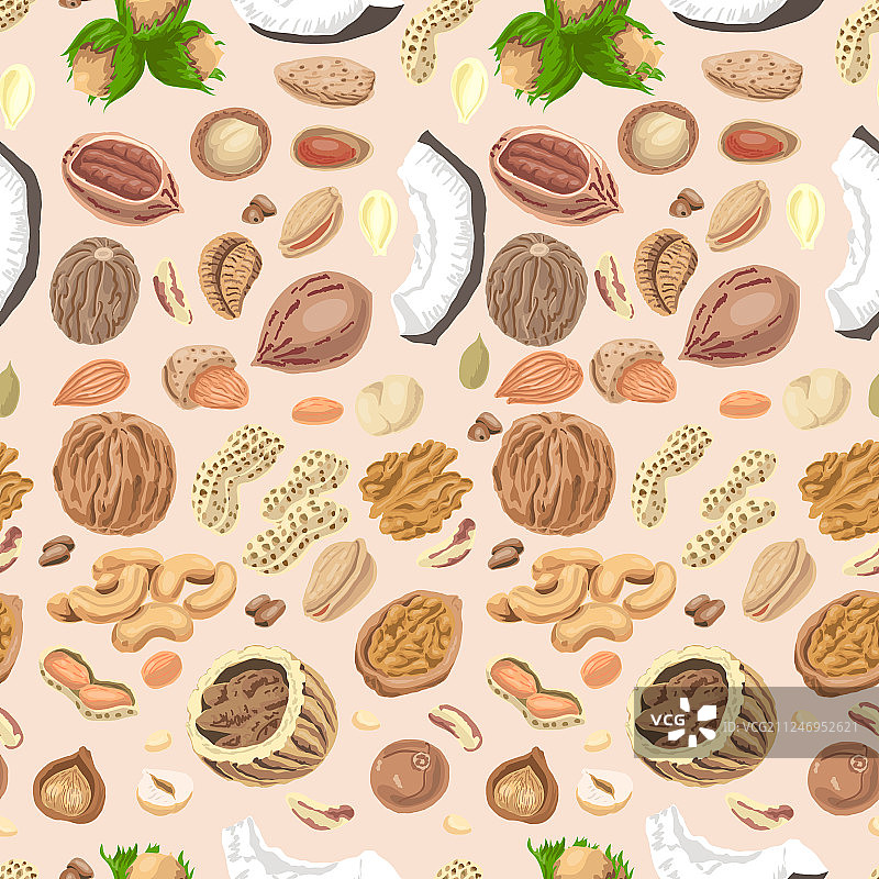 彩色坚果和种子无缝图案图片素材