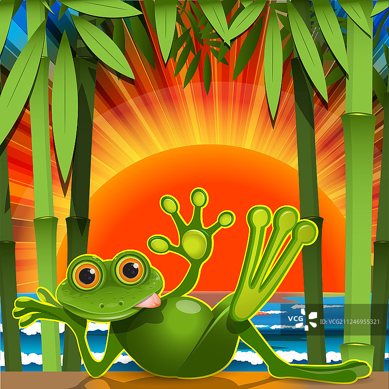 日落背景下的绿色青蛙素材图片素材