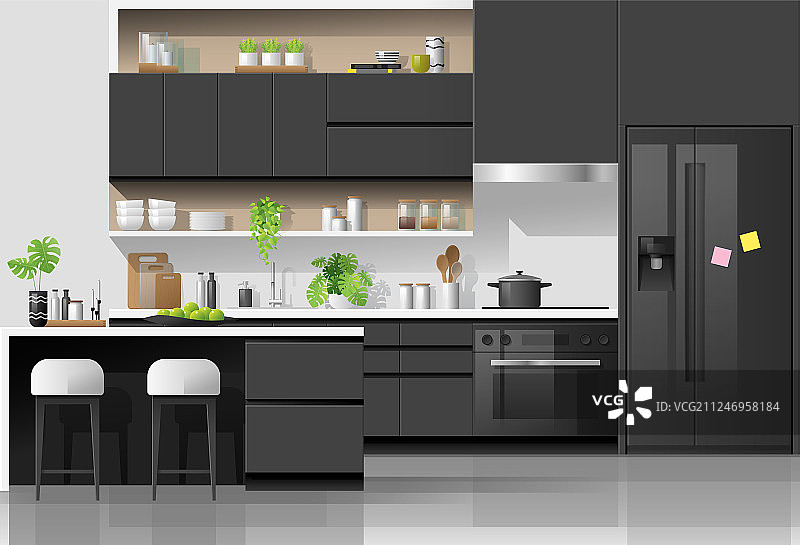 现代黑白厨房背景图片素材