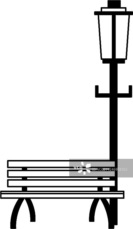 公园黑白照片：椅子和路灯图片素材