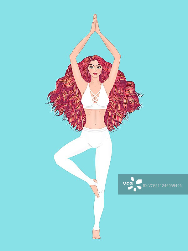 瑜伽女性树式冥想图片素材