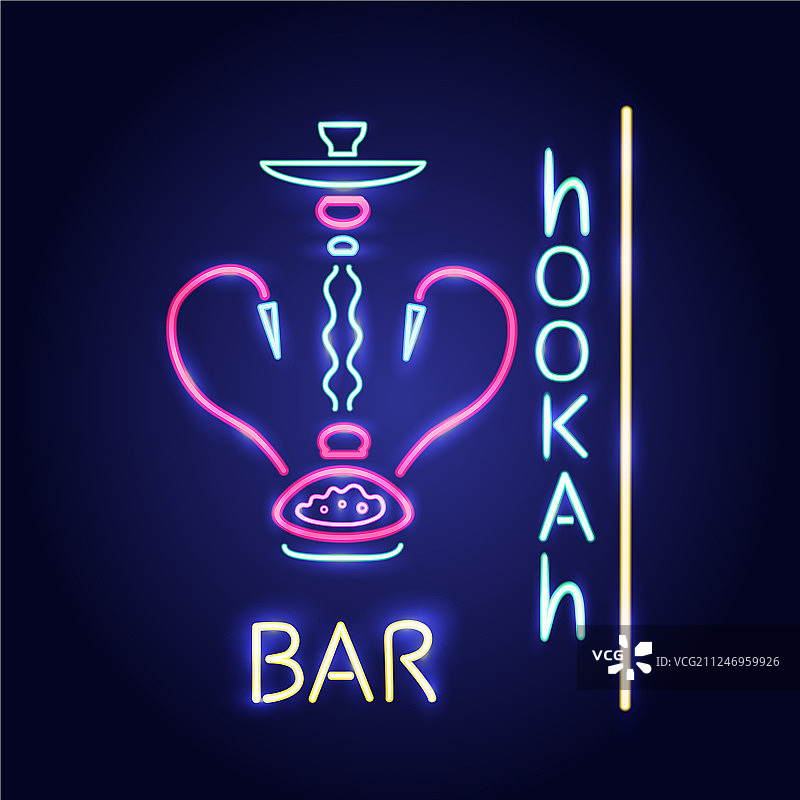 水烟吧发光图标的霓虹灯标志图片素材