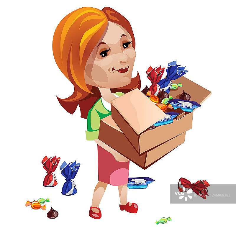 女顾客拿着一盒糖果图片素材