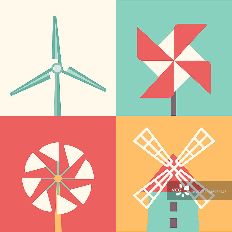 风能卡通线性扁平图标图片素材