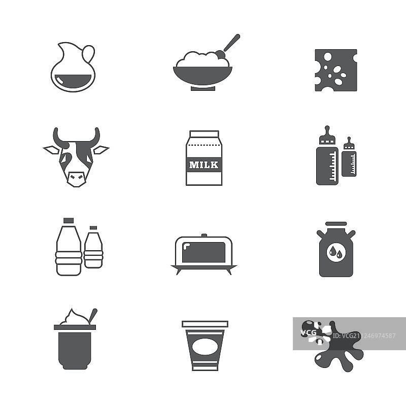 乳制品牛奶图标集图片素材