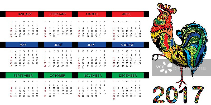 带童话公鸡的2017年日历图片素材