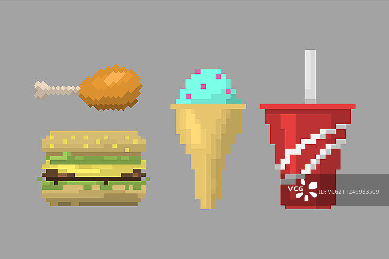 像素画快餐图标图片素材