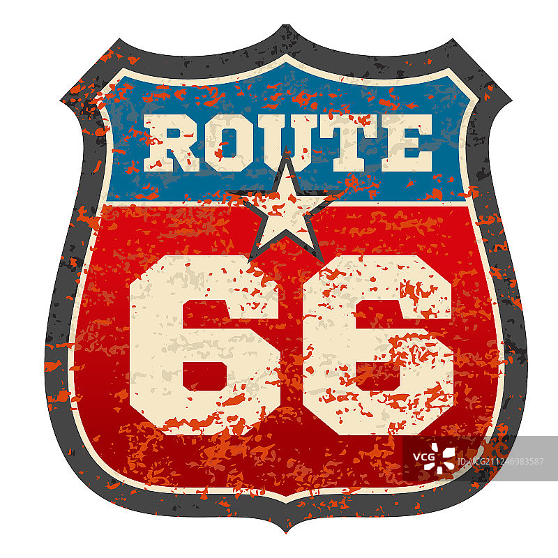 带有复古磨损效果的66号公路标志图片素材