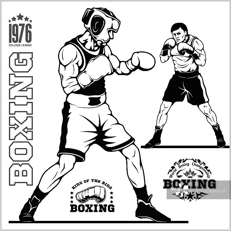 拳击套装 - 拳击手标志标签徽章图片素材