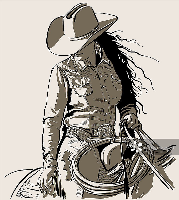 戴牛仔帽的女人骑马图片素材