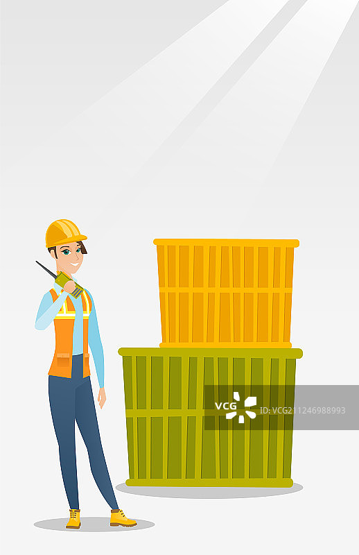 使用无线电的港口工人图片素材