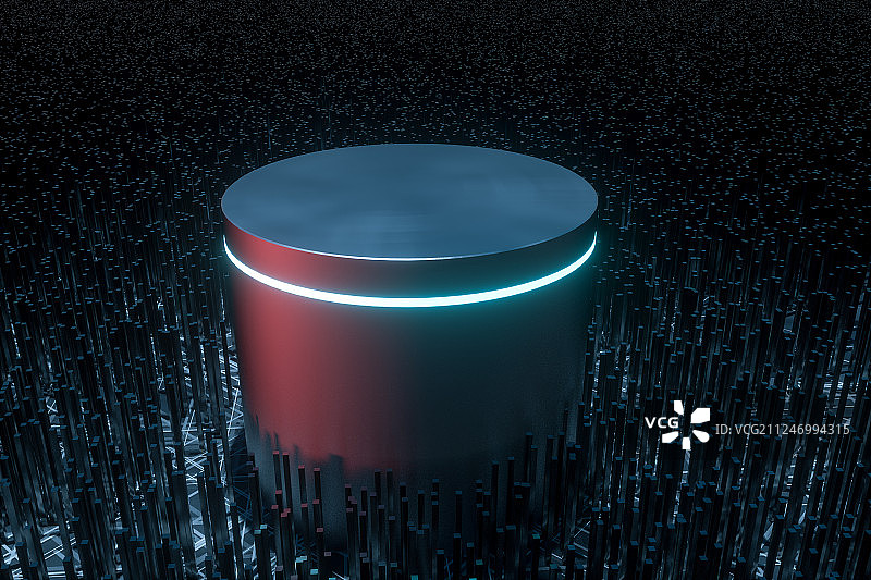 黑暗背景下立方体线条与方块，三维渲染图片素材