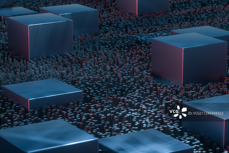 黑暗背景下的深色方块，三维渲染图片素材