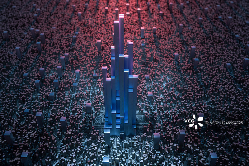 黑暗背景下立方体线条与方块，三维渲染图片素材