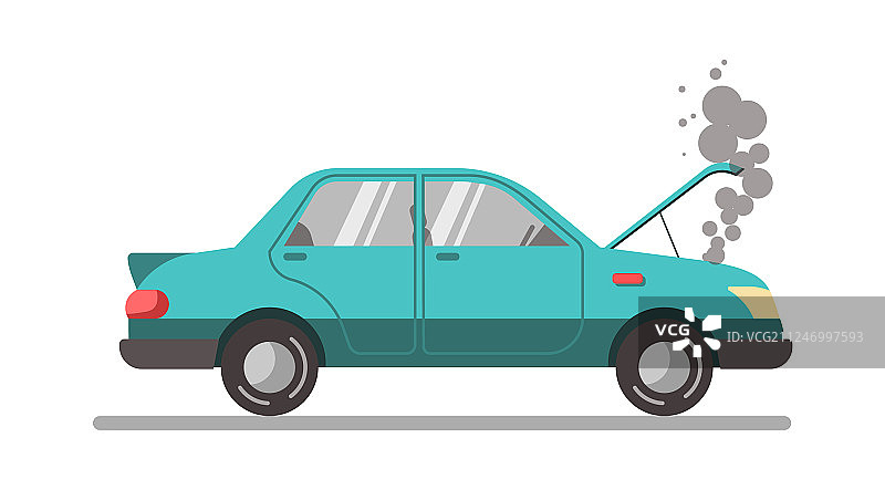 引擎盖打开的蓝色事故车图片素材