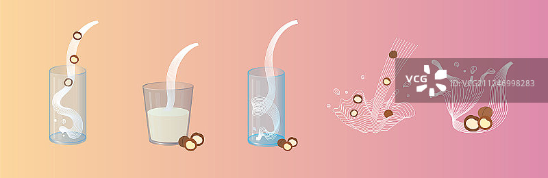 玻璃澳洲坚果牛奶与坚果图片素材