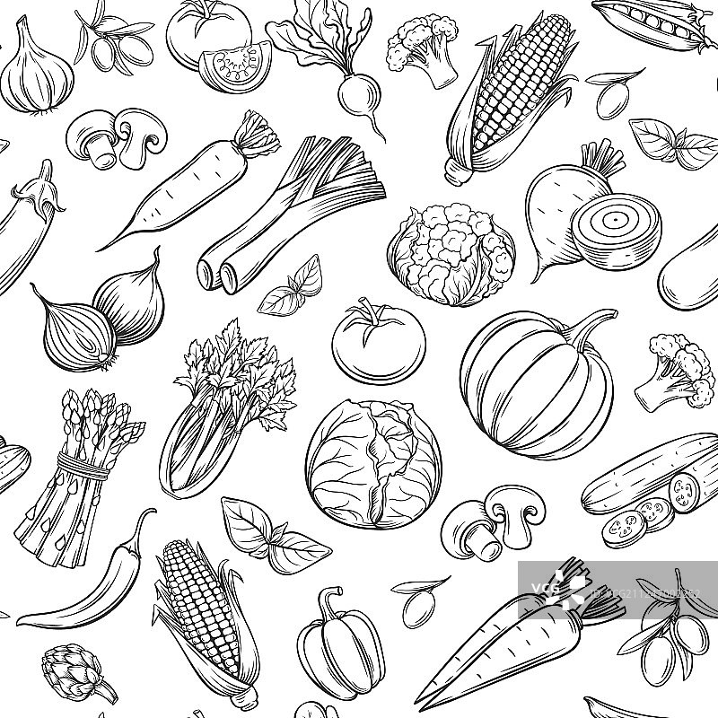 手绘蔬菜无缝图案图片素材