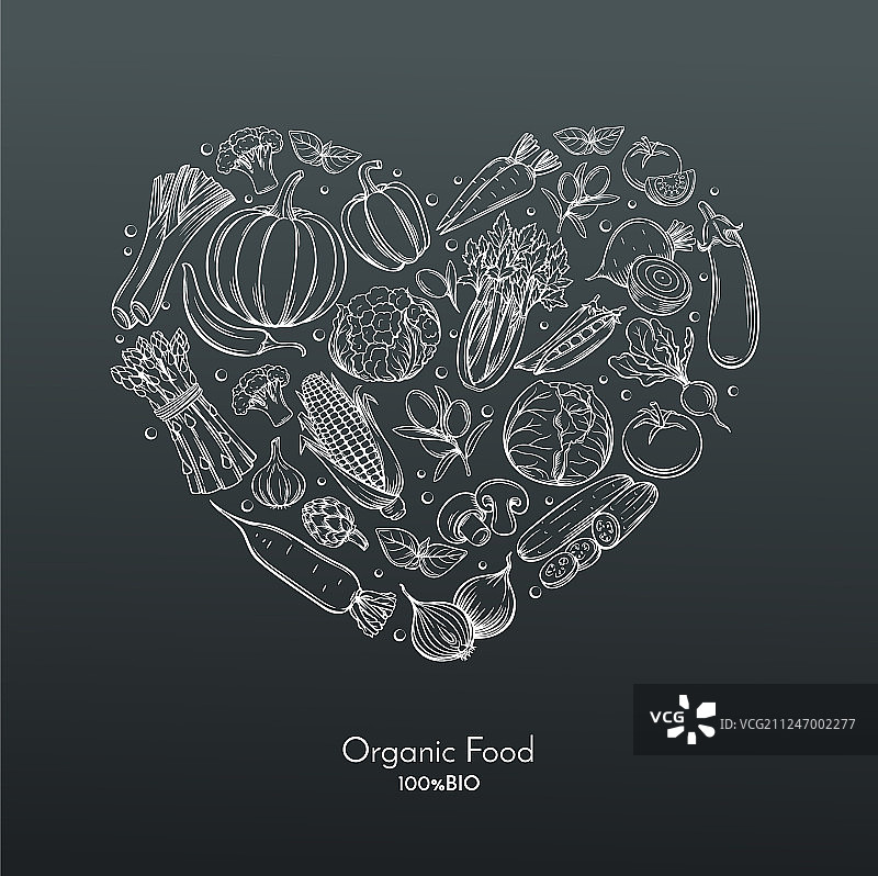 手绘蔬菜爱心构图图片素材