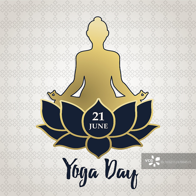 瑜伽日贺卡：金色莲花坐人物图片素材