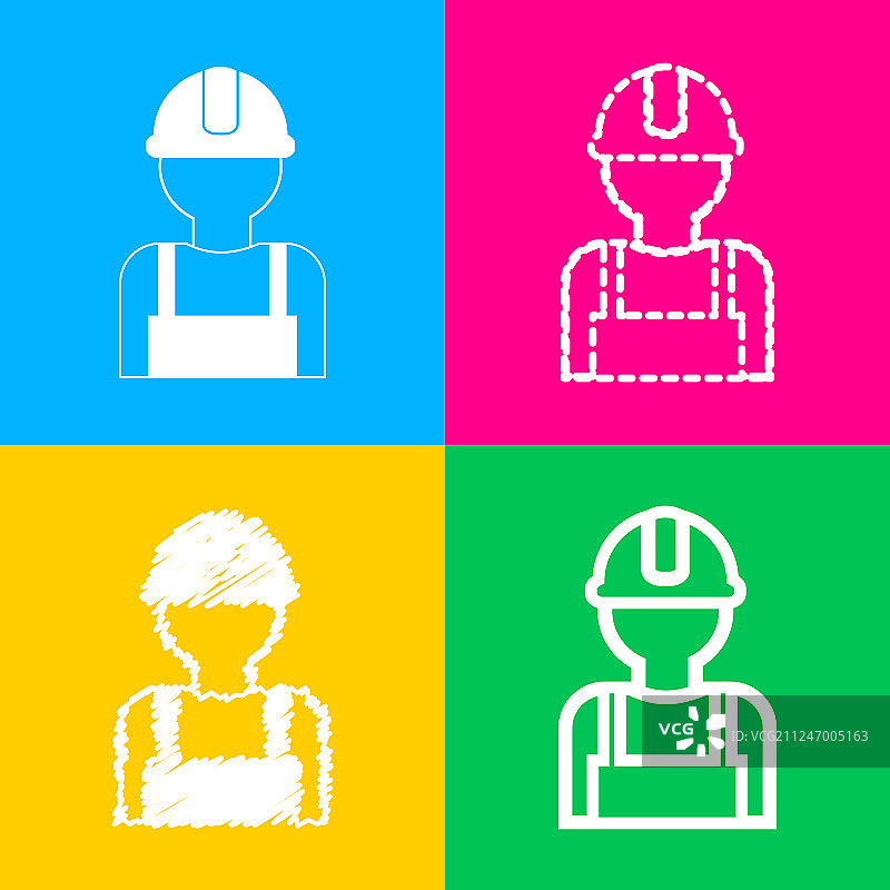 四种颜色风格的工人图标标志图片素材