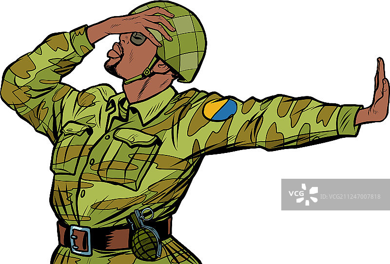 穿制服的非洲士兵，羞愧否认图片素材