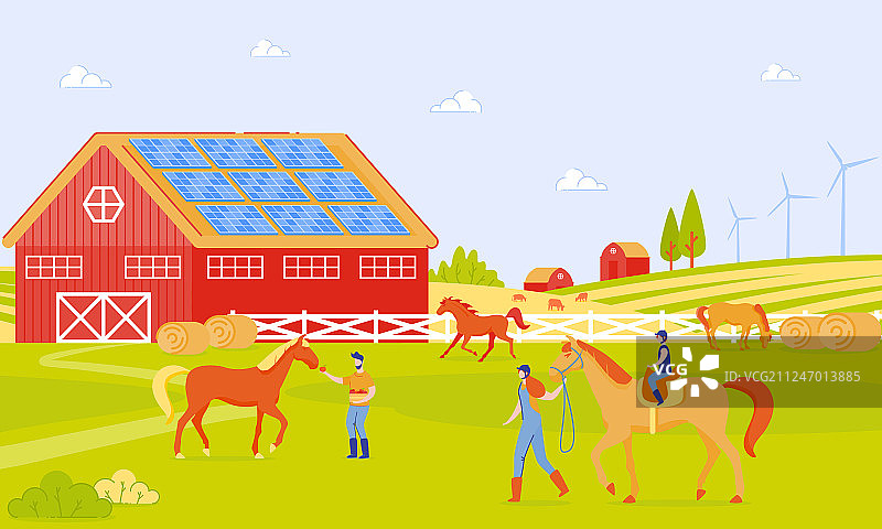 父母和孩子在马场卡通图片素材