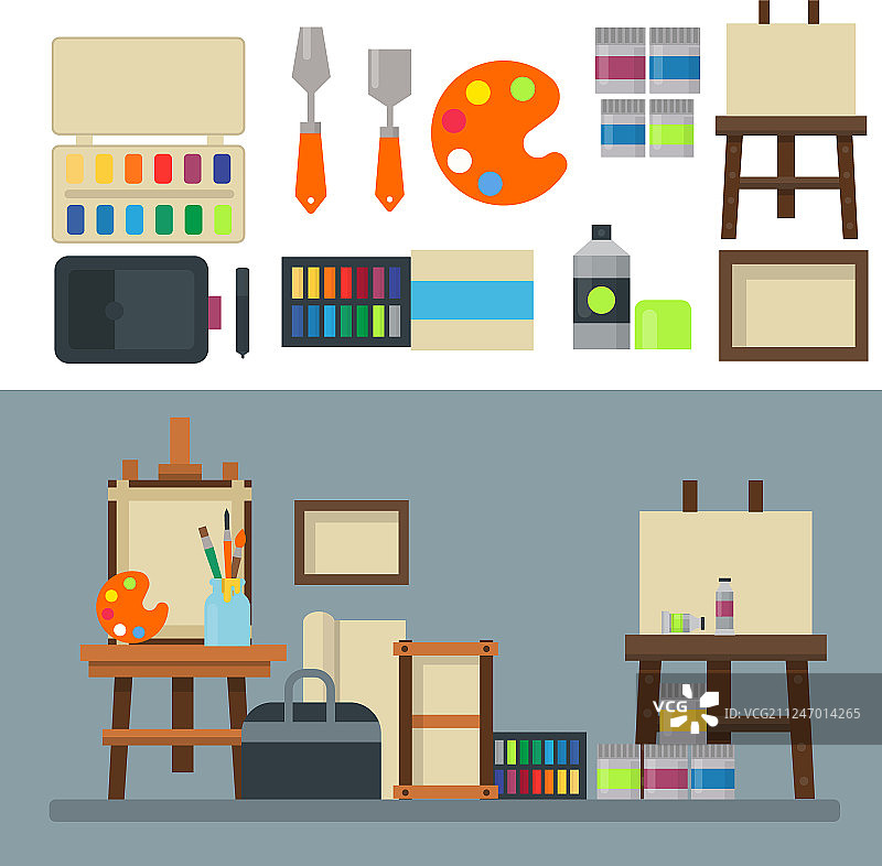 绘画艺术工具调色板扁平图标集图片素材