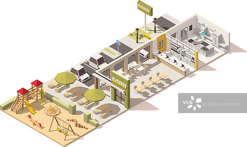 2.5D低多边形快餐店图片素材