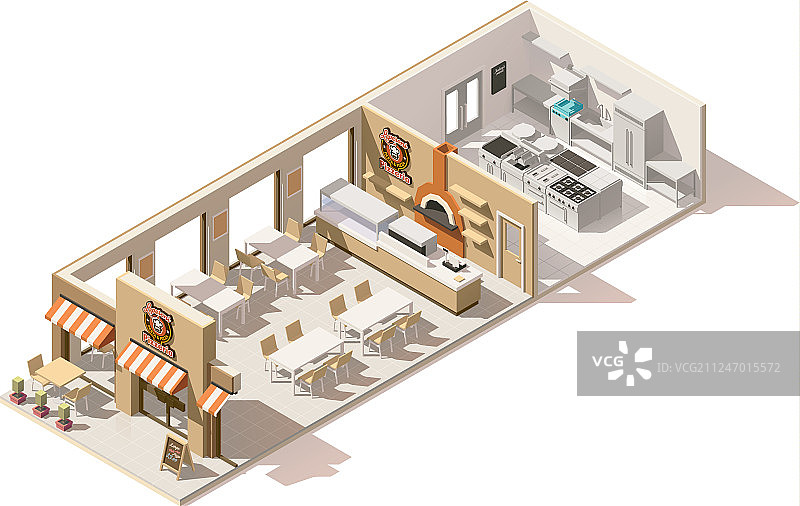 2.5D低多边形比萨店图片素材