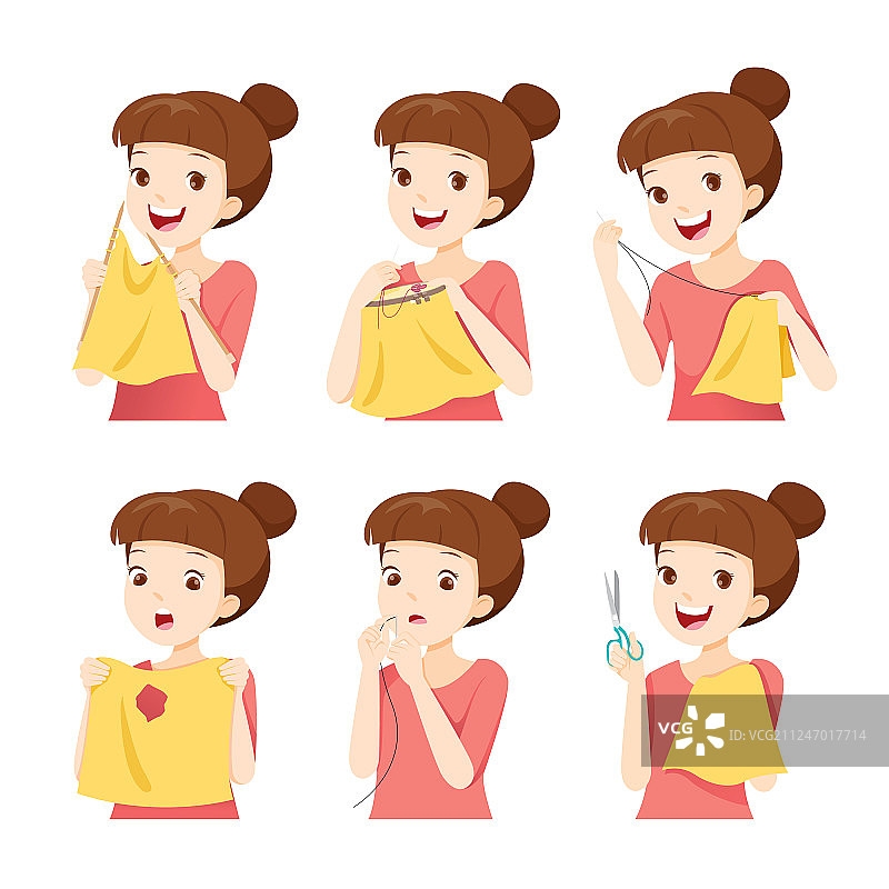 女孩手工缝制衣服图片素材
