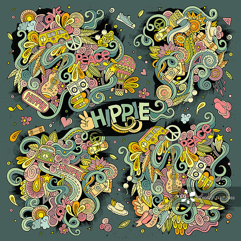 彩色嬉皮士涂鸦设计图片素材