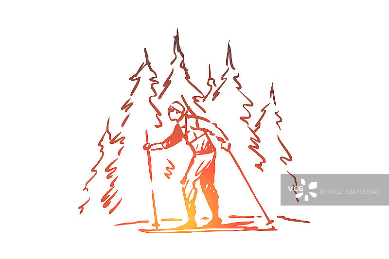 冬季森林极限滑雪运动概念图片素材