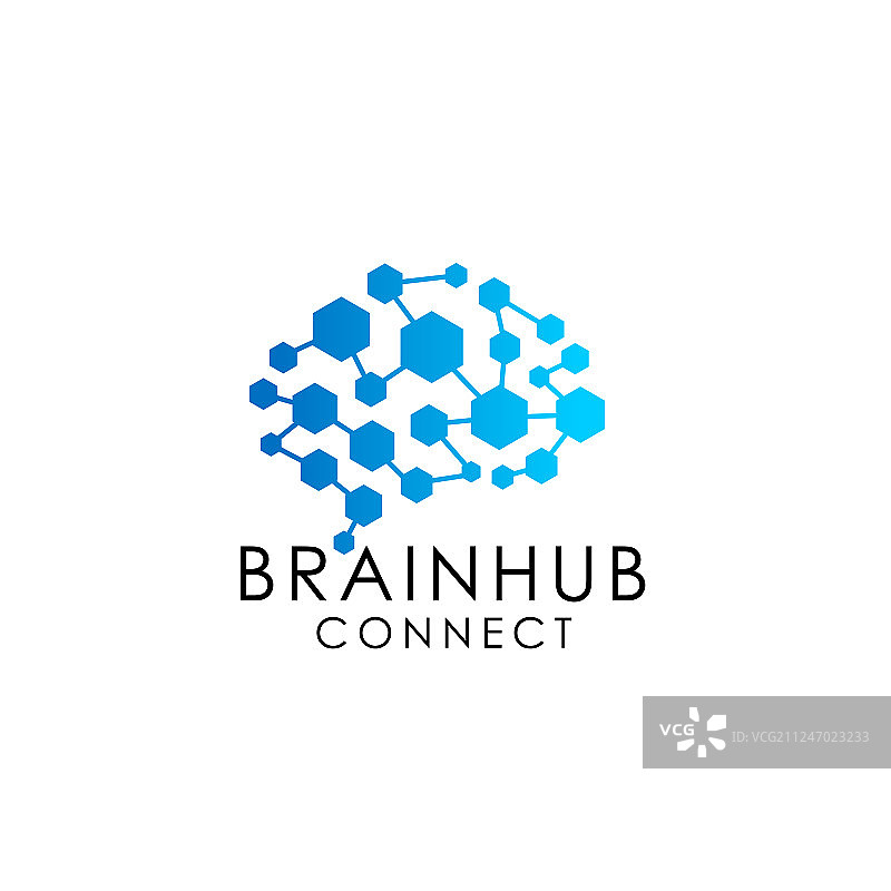 带有六边形数字大脑的大脑连接logo图片素材
