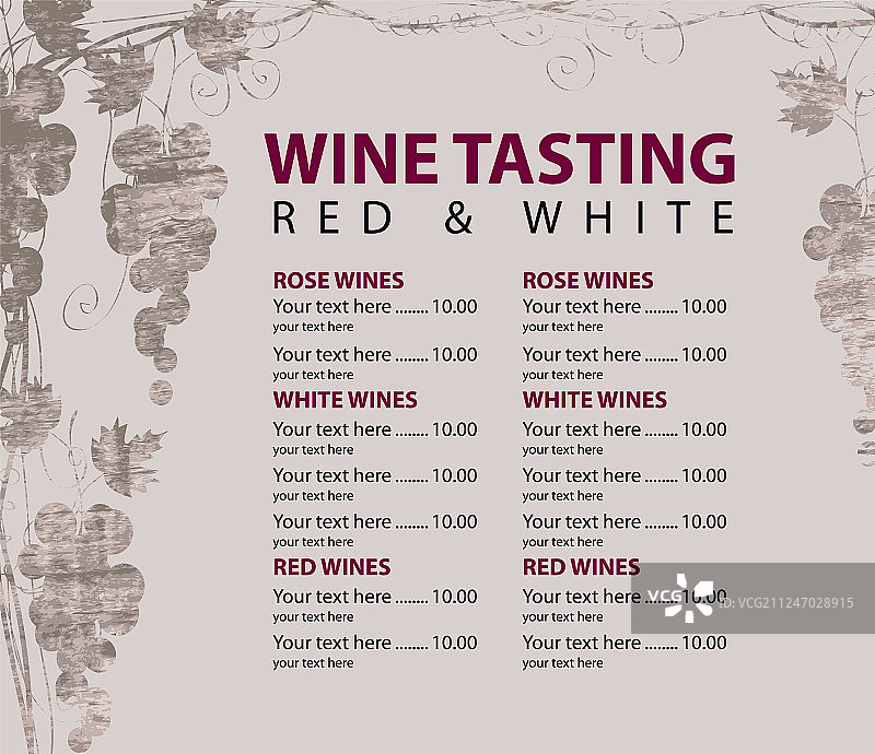 品酒菜单和葡萄图案图片素材