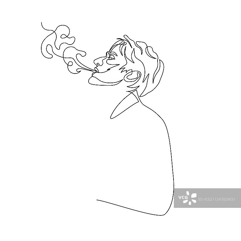 男人抽烟单线连续绘图图片素材