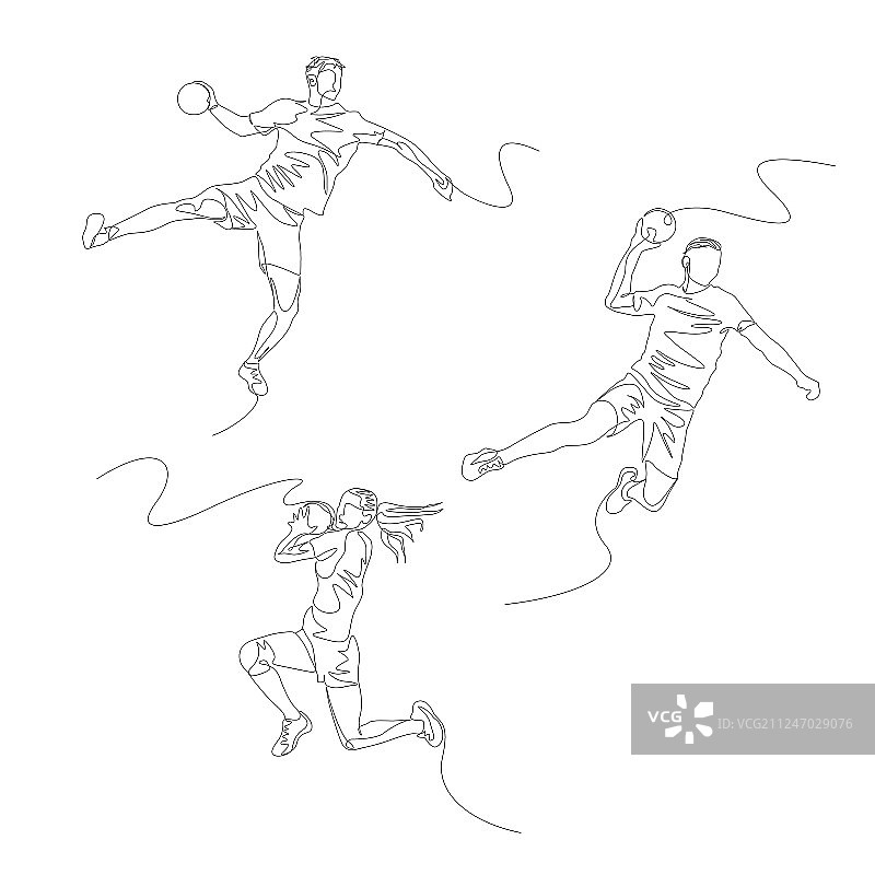 连续单线手球运动员夏季剪影图片素材
