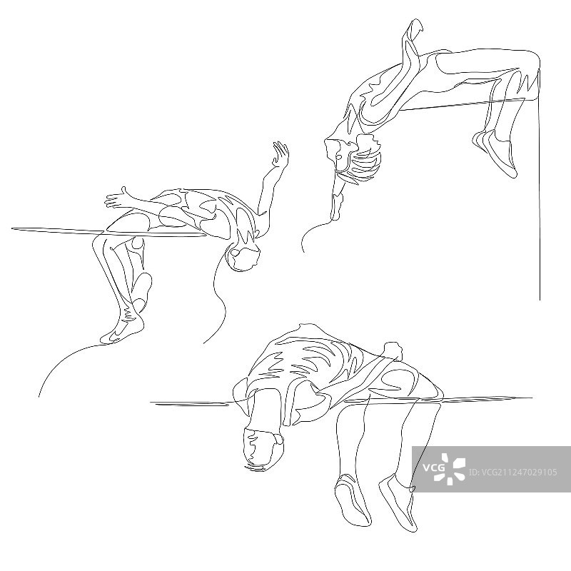 夏季跳高运动员连续单线绘画图片素材