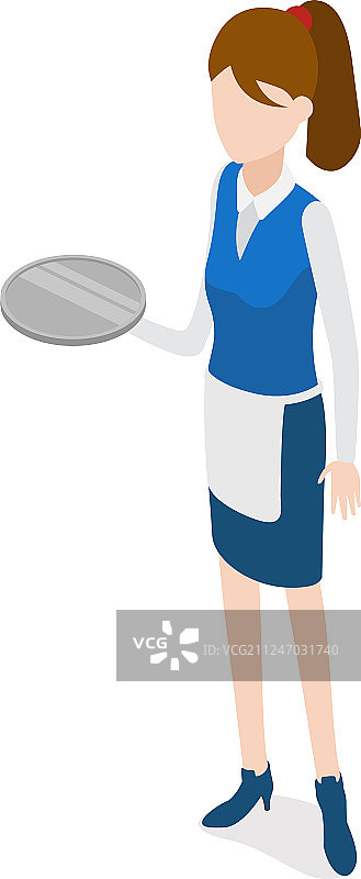 餐厅女服务员端着圆形金属灰色托盘图片素材