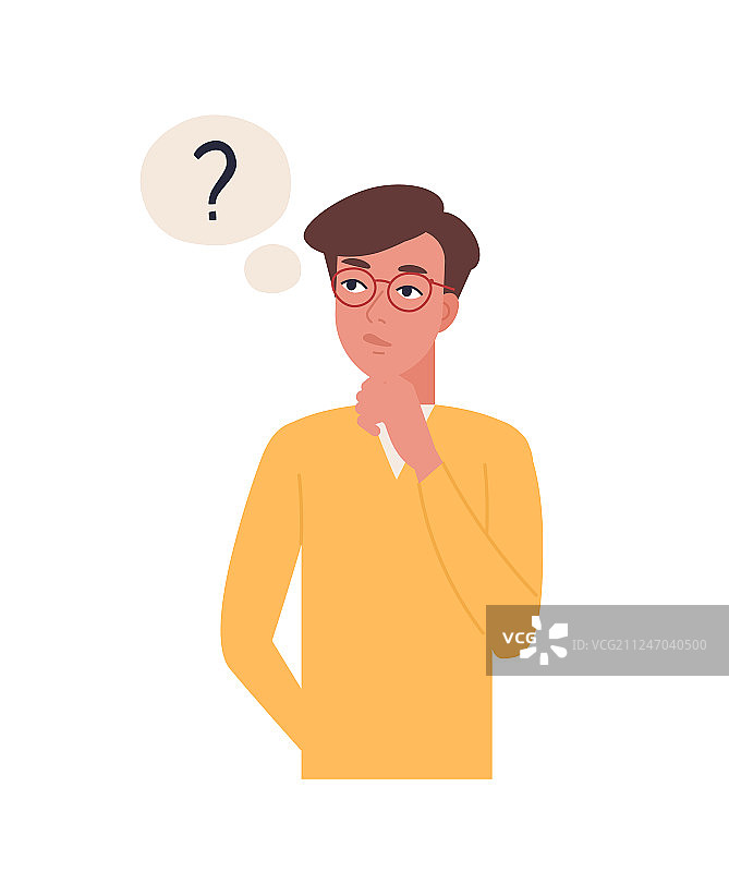 白色背景上的沉思年轻人像图片素材