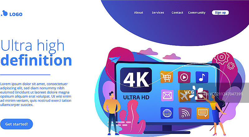 UHD智能电视概念着陆页图片素材